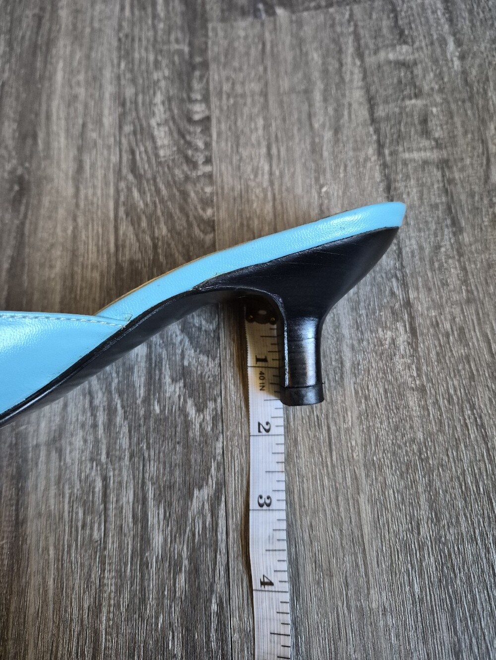 Preview International Women's Light Blue Leather Kitten Heel Mules - Picture 7 of 9